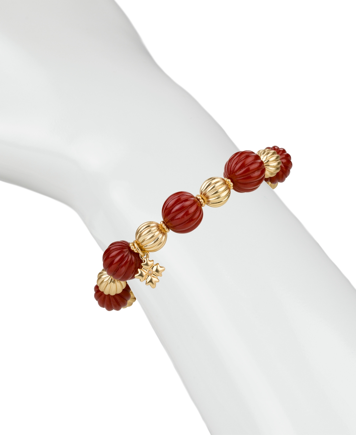 Patricia Nash Scalloped Bead Matte Gold-tone Stretch Bracelet In Brown