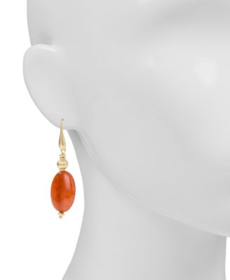 Eclectic Bead Antique-Like Gold-Tone Oval Drop Wire Earrings