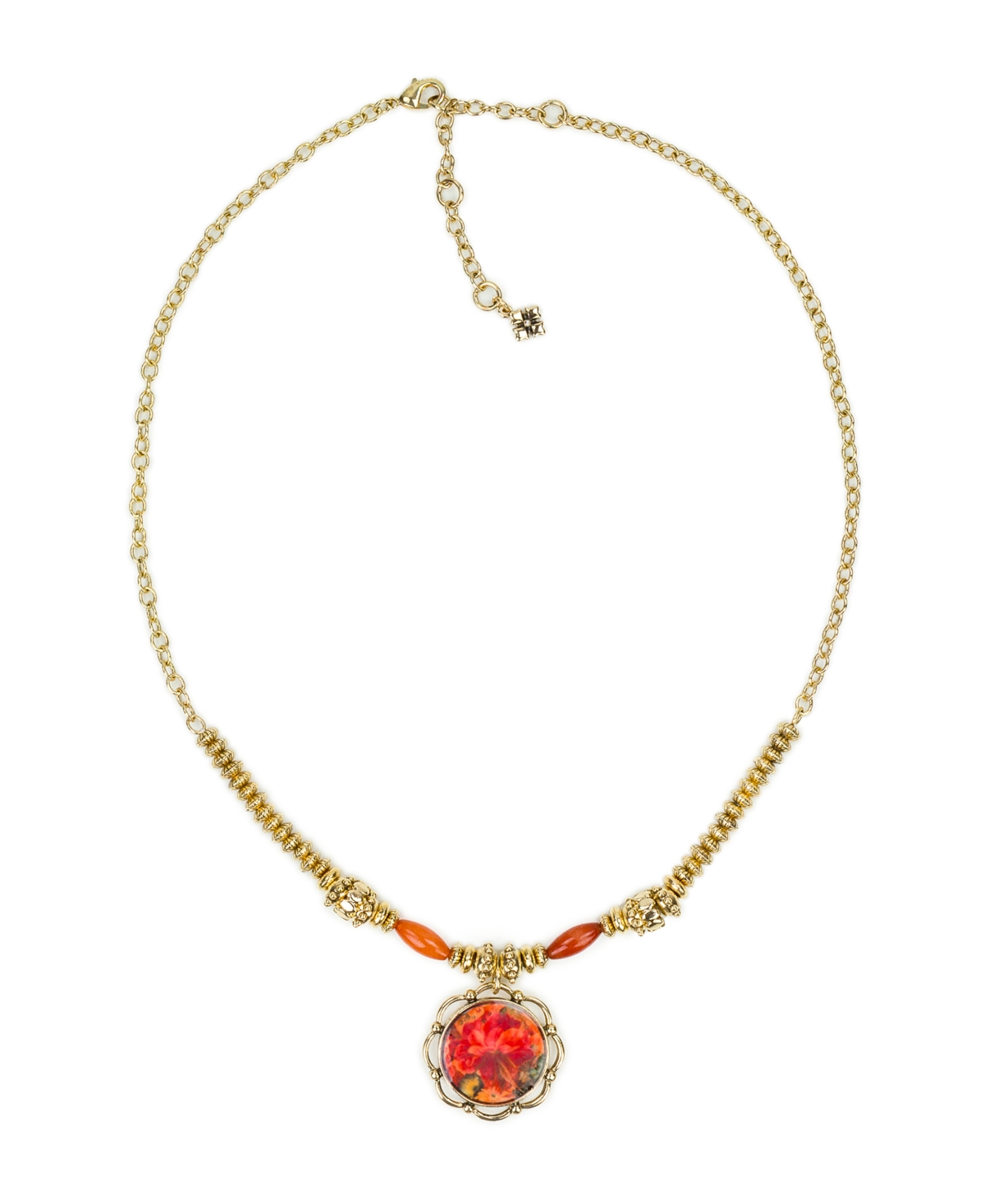 Patricia Nash Acrylic And Copper Coated Beads European Floral Tapestry Large Pendant Necklace In Gold