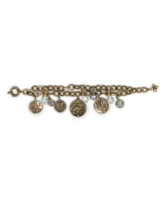Multi-Stone Antique-Like Gold-Tone and Silver-Tone Ox Charm Bracelet