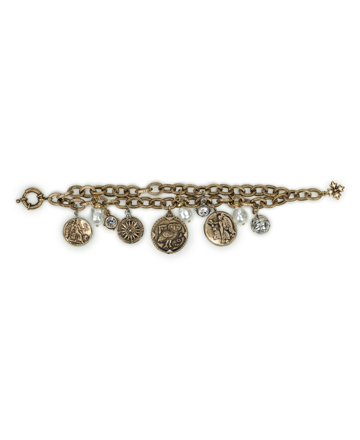 Patricia Nash Multi-stone Antique-like Gold-tone And Silver-tone Ox Charm Bracelet In Multi