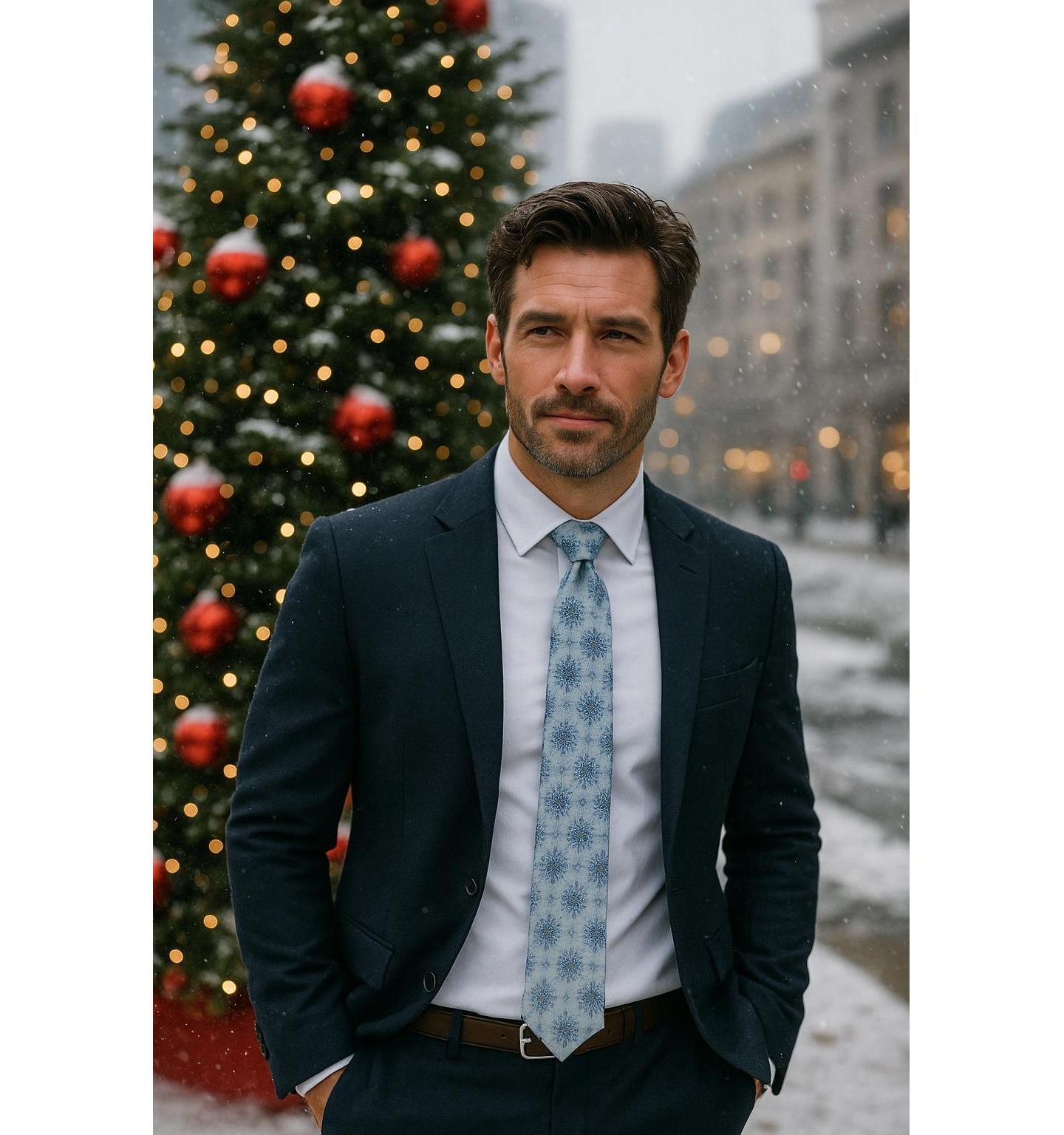 Мужской галстук TRAFALGAR Clarence The Classy Snowflake Silk Holiday Necktie, цвет: Светлый синий — фото 3
