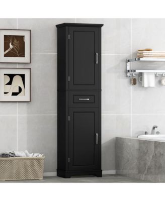 Tall Bathroom Storage Cabinet, Freestanding with Two Doors and Adjustable Shelves