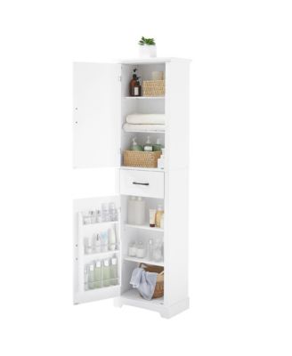 Tall Bathroom Storage Cabinet, Freestanding with Two Doors and Adjustable Shelves
