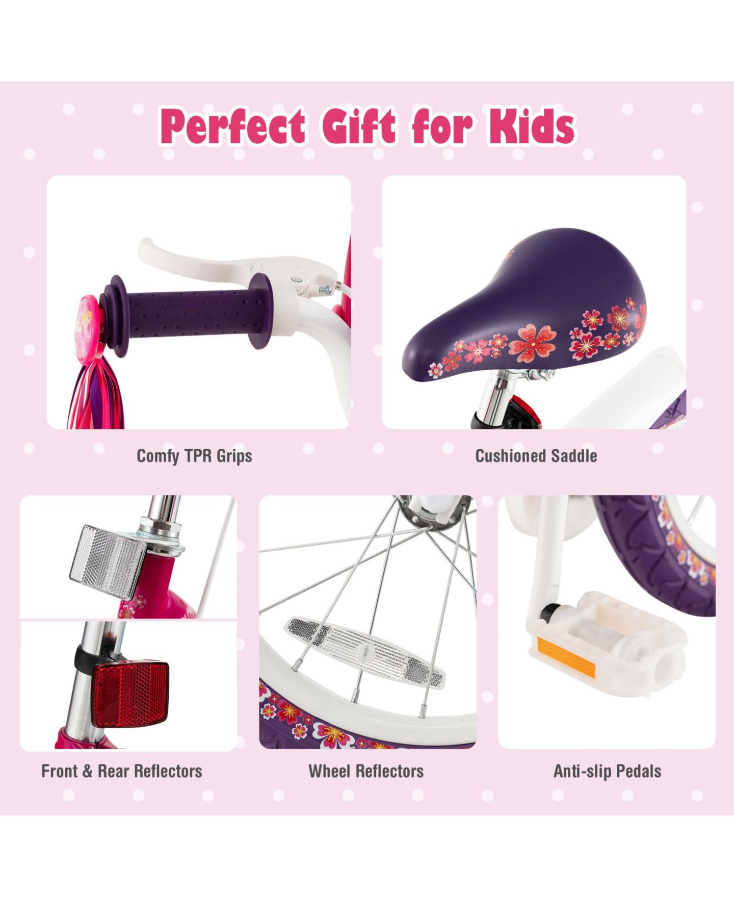 Детская игрушка HONGGE 16 Inch Kids Bike with Removable Training Wheels and Doll Seat, Ages 4-7, цвет: Розовый / Фиолетовый — фото 7