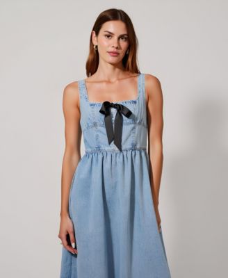Women's Denim Square Neck Midi Dress