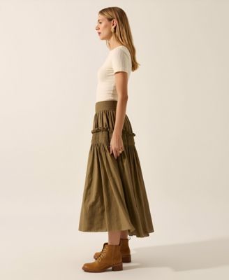 Women's Smocked Tiered Ruffle-Trim Maxi Skirt