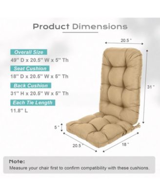 Outdoor Tufted Adirondack Chair Cushion Set of 2, High-Back with Ties, Waterproof & Fade-Resistant