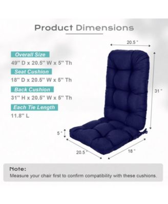 Outdoor Tufted Adirondack Chair Cushion Set of 2, High-Back with Ties, Waterproof & Fade-Resistant