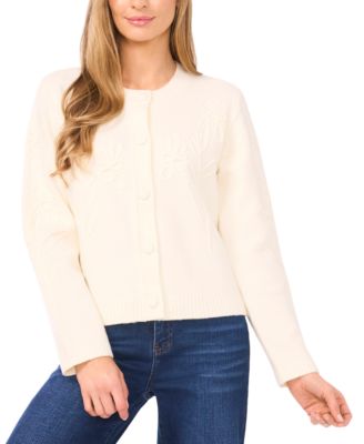 Women's Flower Embroidery Long Sleeves Cardigan Sweater