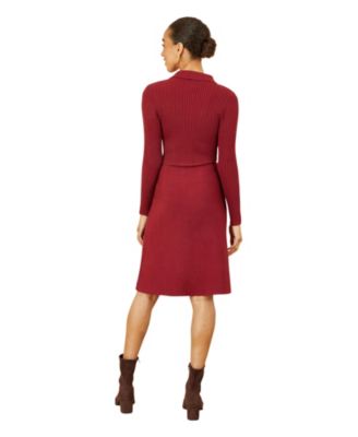Women's Belted Rib Knit Midi Dress With Pockets