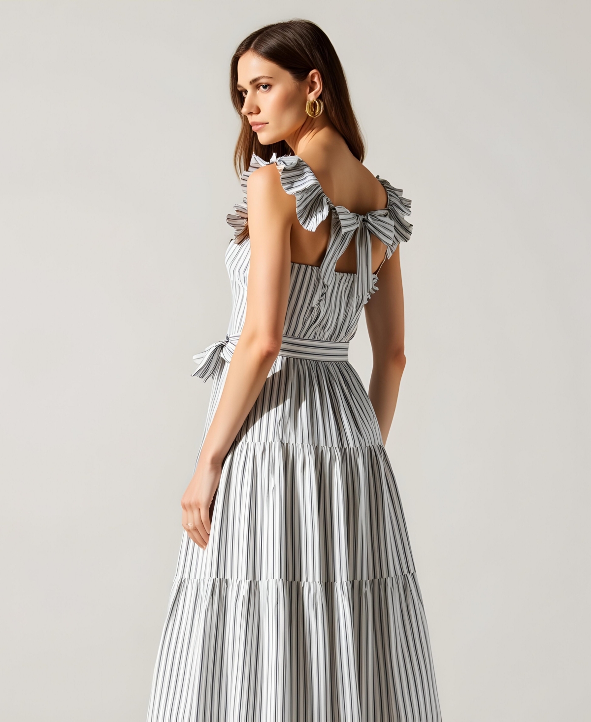 Modenaire Women's Striped Tiered Ruffle-Sleeve Midi Dress