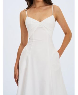 Women's Corinne White Poplin Flared Maxi Dress with Removable Bow