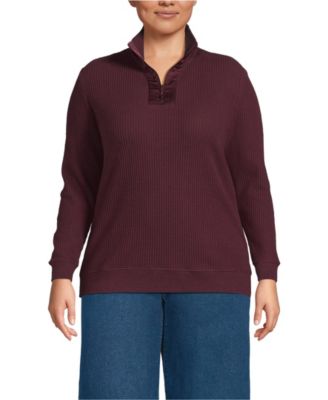 Plus Size Long Sleeve Waffle Quarter Zip Pullover
