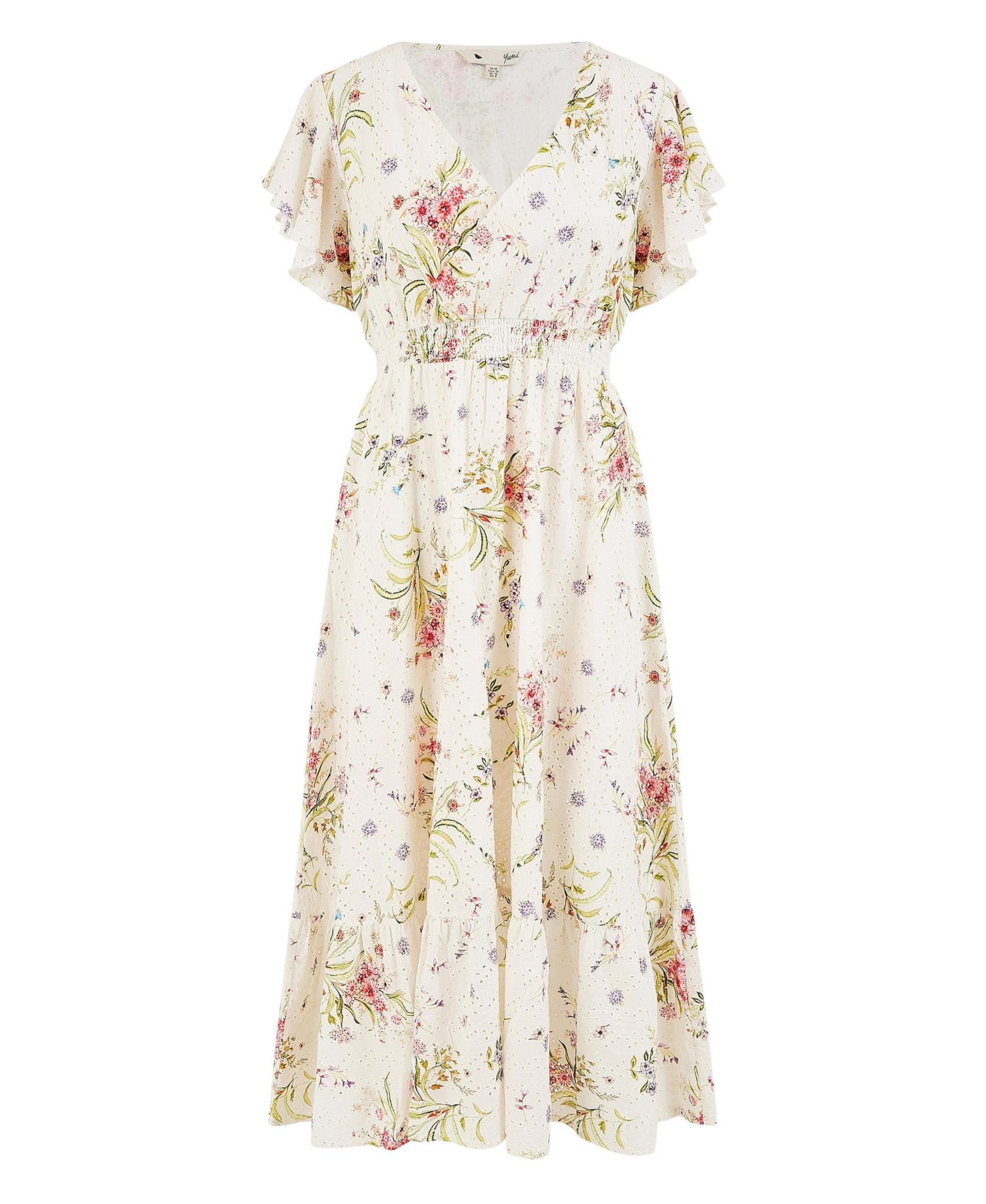 Women's Floral Broderie Anglaise Wrap Midi Dress