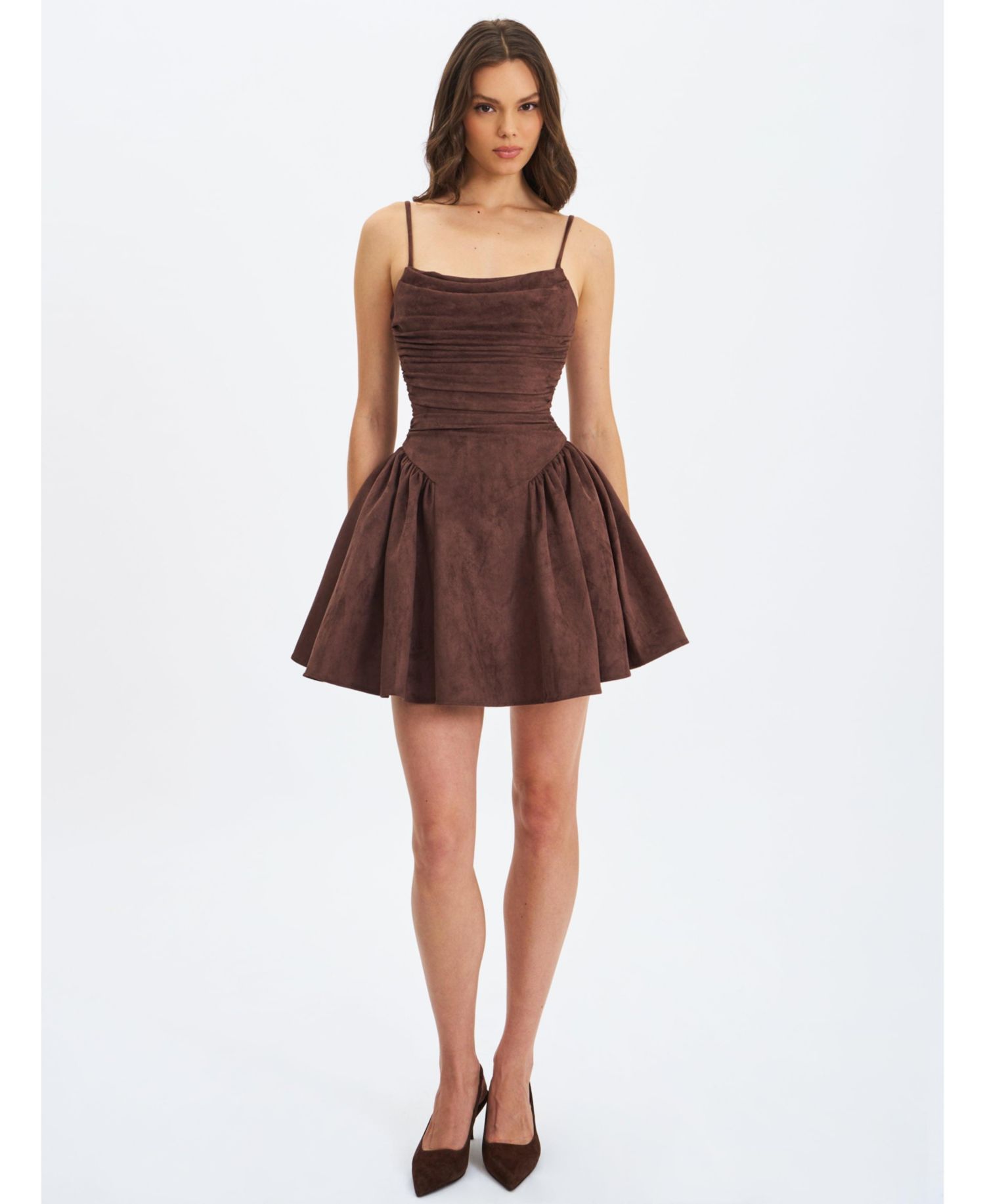 Women's Raisa Mahogany Suede Ruched Mini Dress