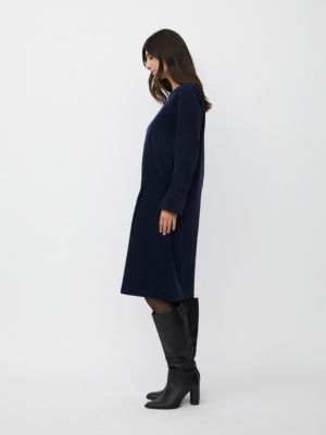 Women's Long Sleeve Crew Neck Zip Midi Dress