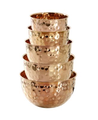 Hammered Bubble Texture 5 Piece Stainless Steel Serving Bowl Set in Copper