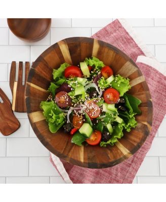 Acacia Wood Salad Bowl with Serving Utensils