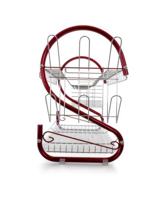 16 Inch Two Shelf Iron Wire Dish Rack in Red
