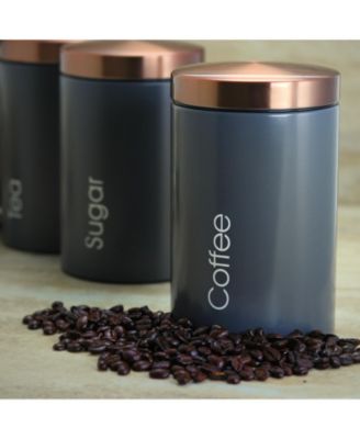 Essential Kitchen Storage 3 Piece Sugar, Coffee and Tea Canister Set in Matte Gray