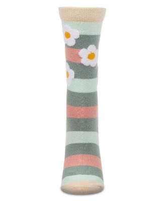 Women's Flower Pop Stripe Dimensional Crew Socks