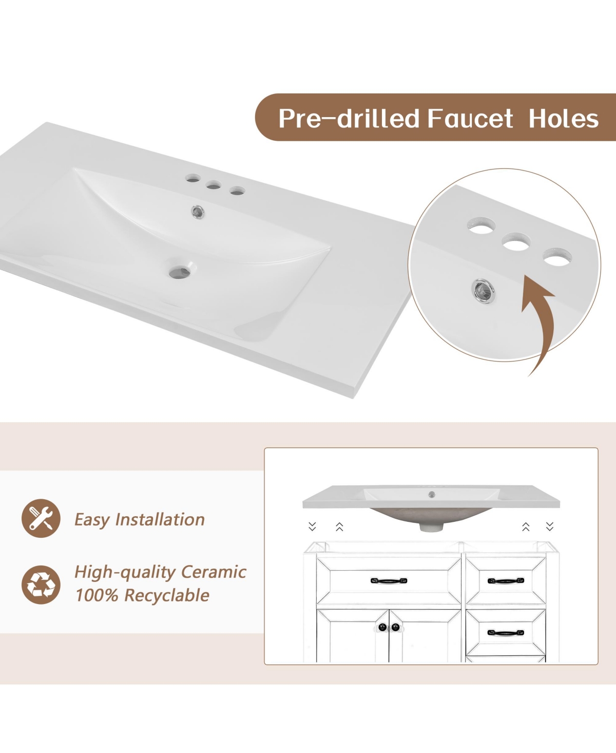 Casainc 36" Bathroom Vanity with Sink Combo, Cabinet with Drawers, Solid Frame and Mdf Board
