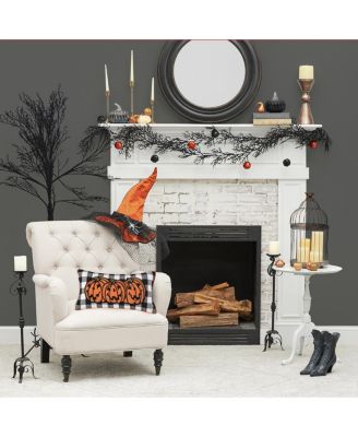 Jack-O-Lantern Pumpkin Check Tufted Bolster Halloween Accent Pillow, 12" x 24"