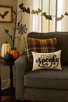 Spider Web Halloween Embroidered Accent Pillow, 14" x 22"