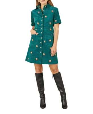 Women's Fox Embroidered Cord Shirt Dress