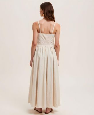 Women's Button Front Spaghetti Straps Midi Dress