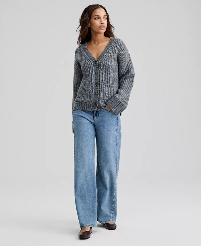 Petite Chunky V-Neck Cardigan Sweater - thumbnail 4