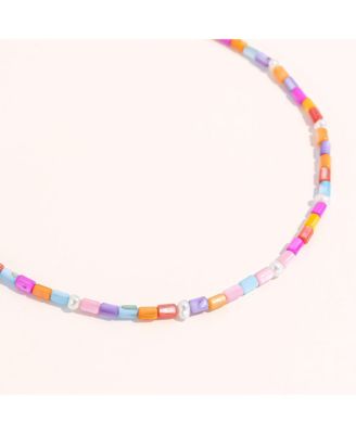 Rainbow Beaded Necklace with Freshwater Pearls and Stainless Steel Findings