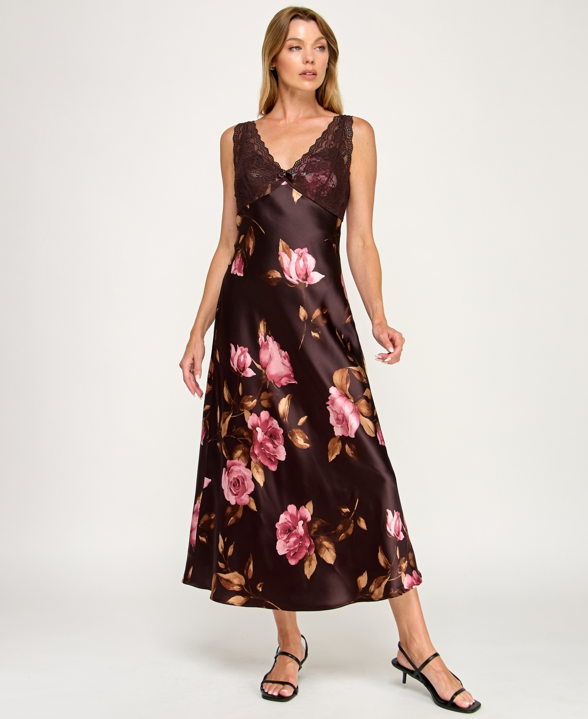 Row A Women's V-neck Pull-on Midi Dress In Brown