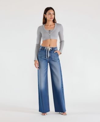 Women's High-Waist Light Wash Wide-Leg Cuffed Jeans
