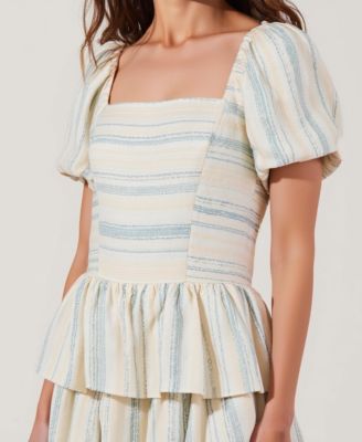 Women's Puff-Sleeve Smocked Bodice Tiered Maxi Dress