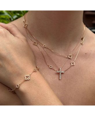 Suzy Levian Sterling Silver Cubic Zirconia Clover and Circle Station Bracelet