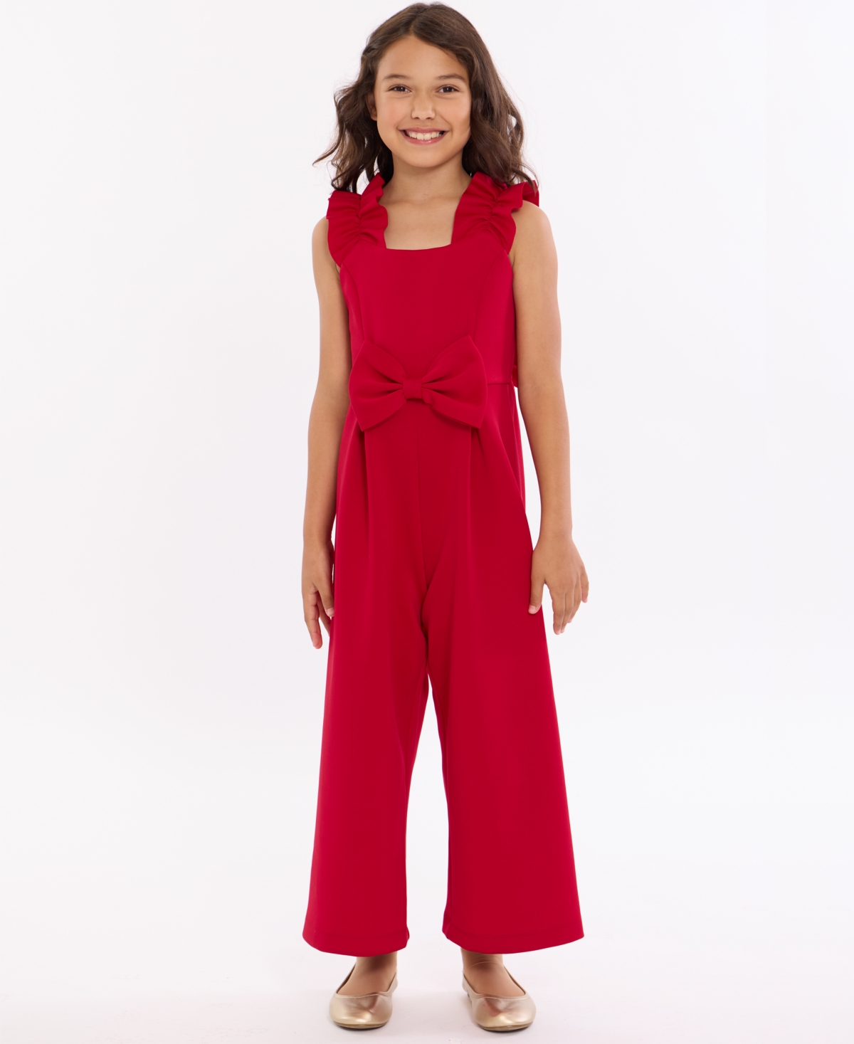Bonnie Jean Kids' Girls 7-16 Ruffled Scuba Jumpsuit In Red