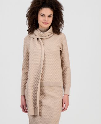 Anne Klein - Women's Diamond-Stitch Mock Neck Scarf Sweater