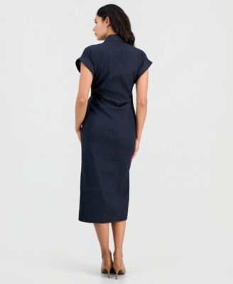 Women's Collared Button-Front Midi Dress