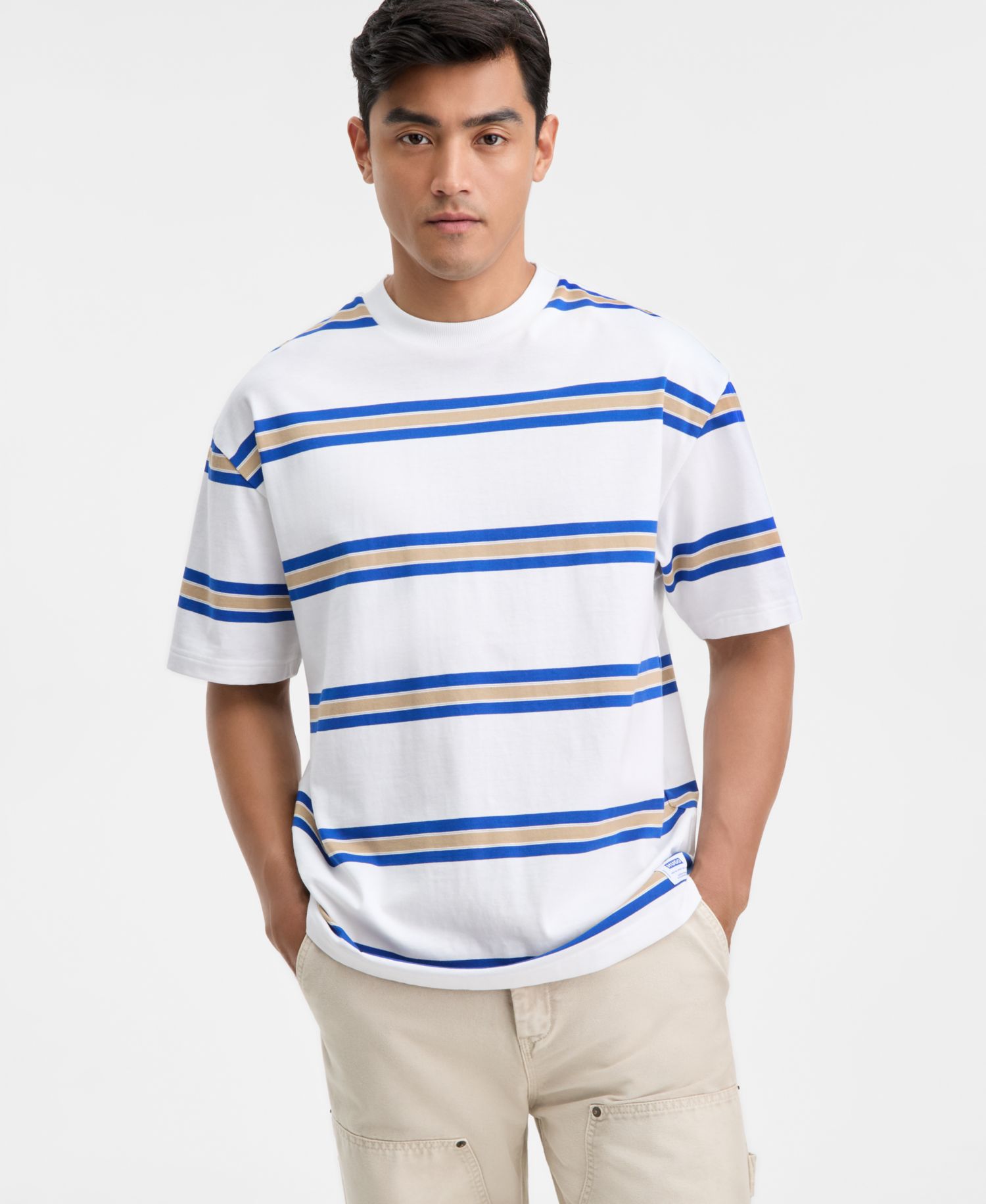 Hugo by Men's Nolisto Relaxed-Fit Short-Sleeve Striped Crewneck T-Shirt