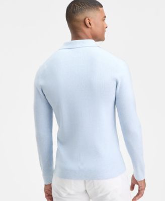 Men's Long Sleeve Ribbed Johnny Collar Polo Sweater, Macy's Exclusive