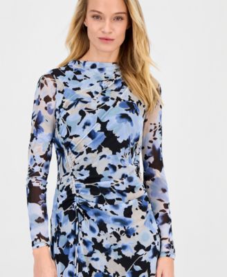 Women's Printed Ruched A-Line Midi Dress