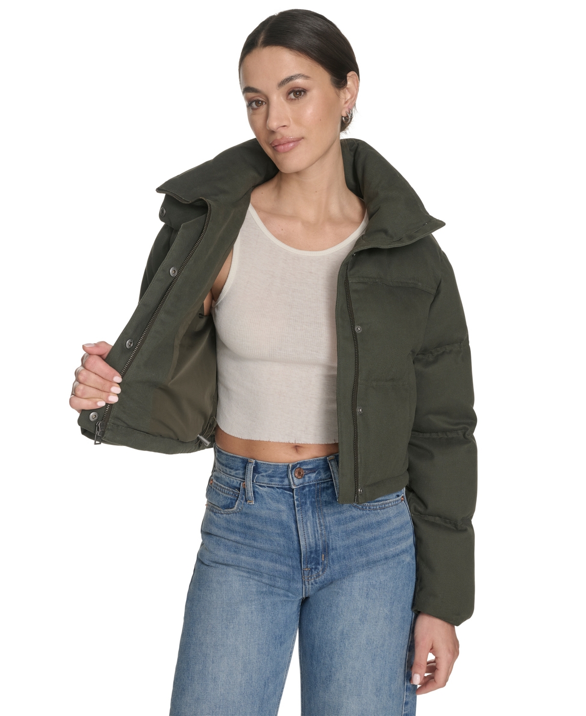 Levi's Women's Regular Cropped Cotton Puffer Jacket In Green