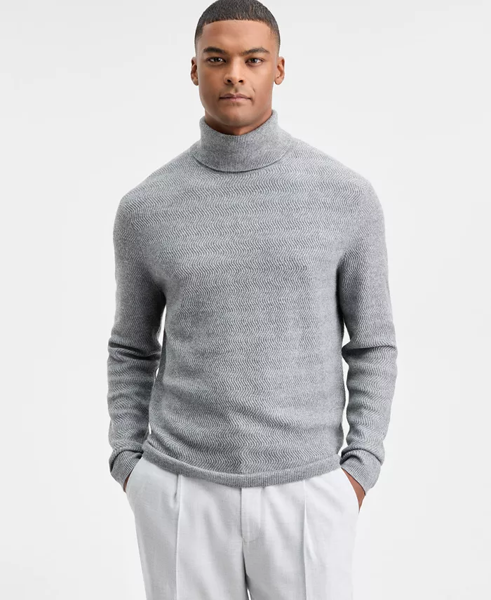 Men's Textured Zig-Zag Turtleneck Sweater