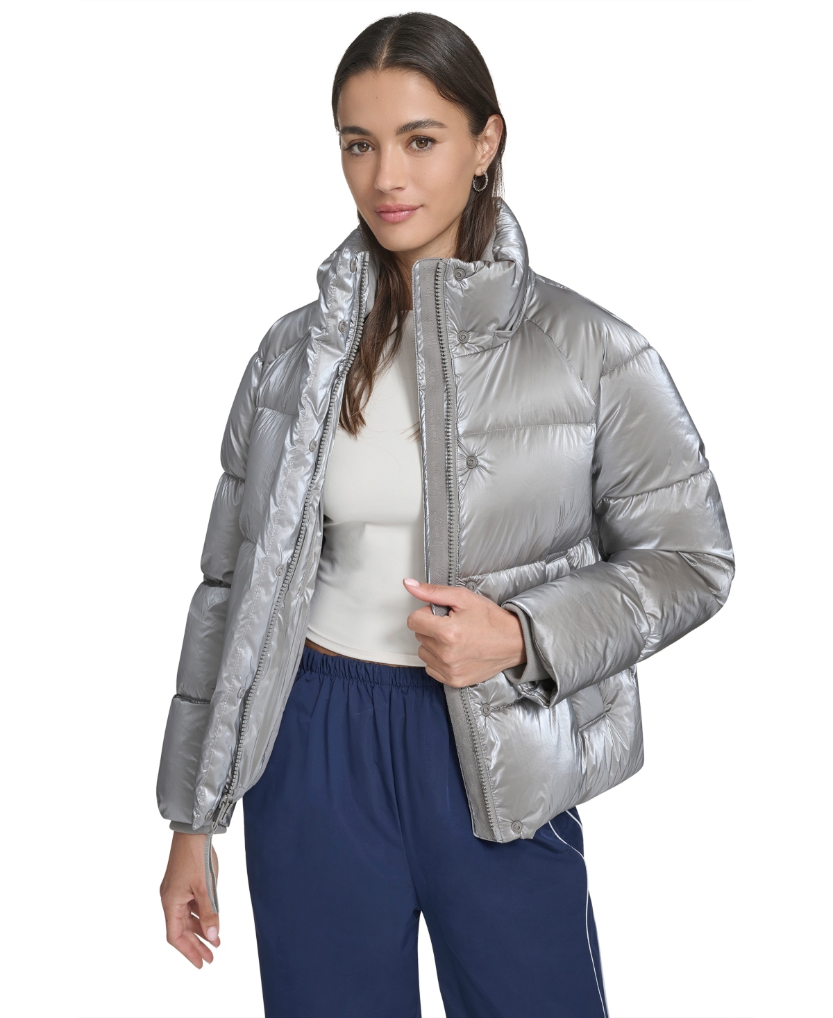 Levi's Women's Regular Quilted Hooded Puffer Jacket In Silver