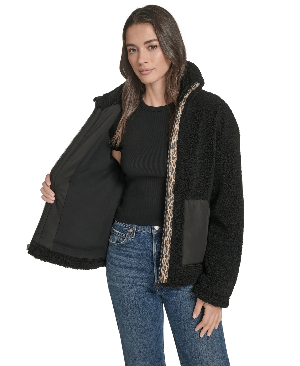 Levi's Women's Regular Stand Collar Sherpa Teddy Jacket In Black