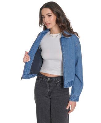 Women's Laydown Collar Denim Bomber Jacket