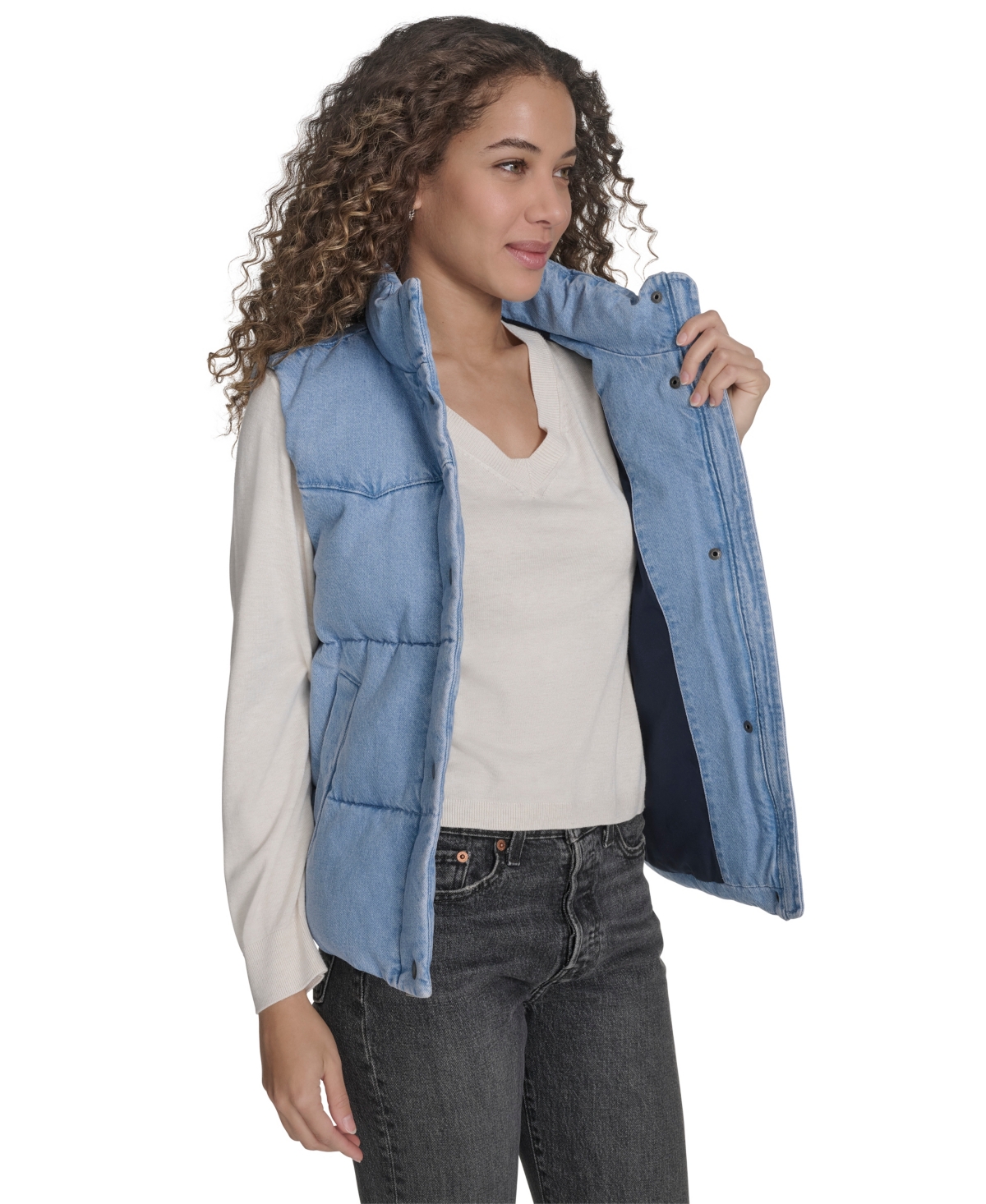 Levi's Women's Regular Western Stand Collar Puffer Vest Jacket In Blue
