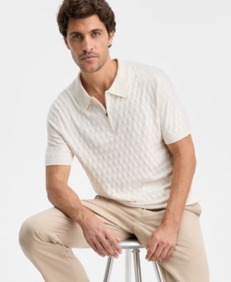 Alfani - Men's Short Sleeve Diamond Zip Sweater Polo